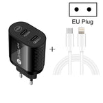 40W 듀얼 포트 PD / Type-C 고속 충전기 Type-C to 8핀 데이터 케이블 포함, EU 플러그, EU 플러그 + Type-C to 8핀 케이블