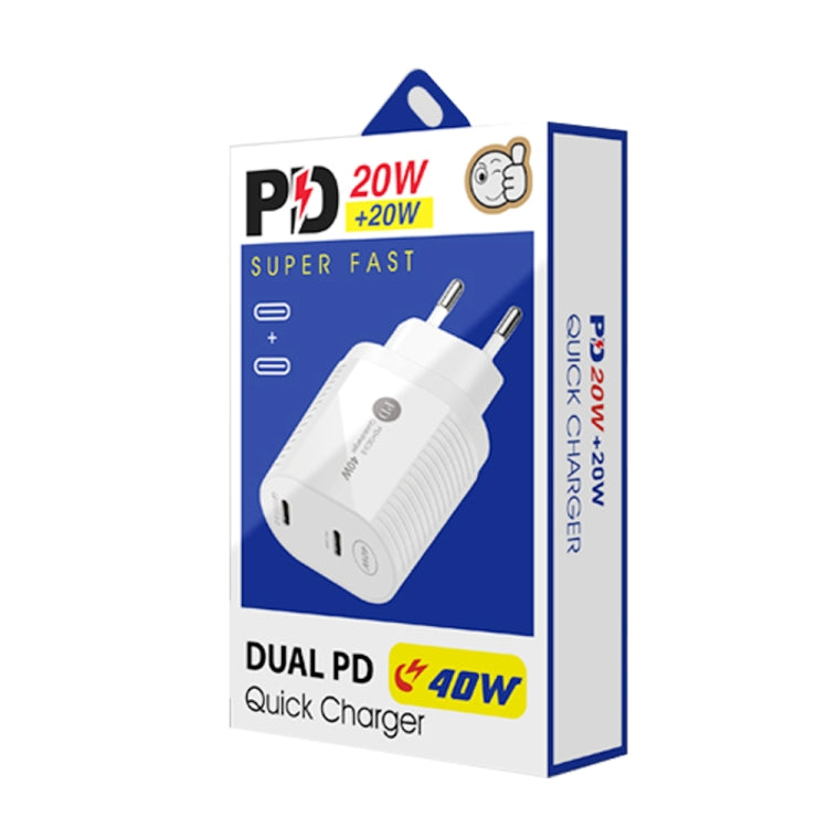 40W 듀얼 포트 PD / Type-C 고속 충전기 Type-C to 8핀 데이터 케이블 포함, EU 플러그, EU 플러그 + Type-C to 8핀 케이블