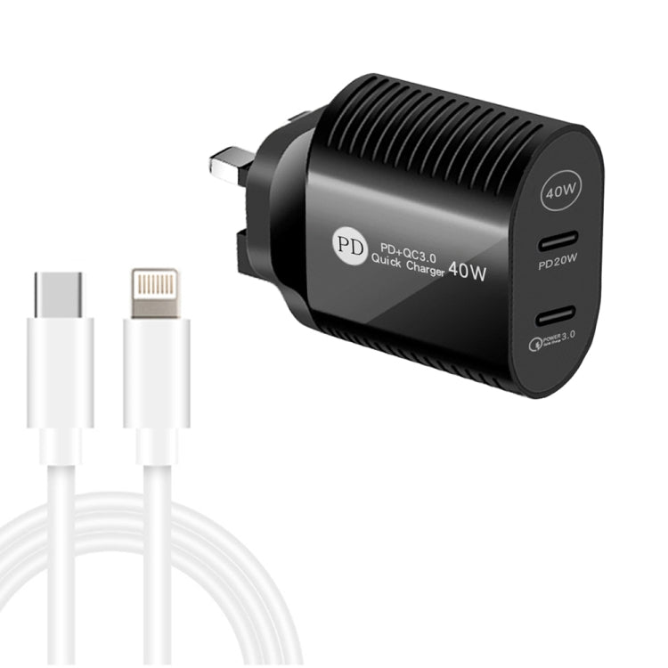 40W 듀얼 포트 PD / Type-C 고속 충전기 Type-C to 8핀 데이터 케이블 포함, UK 플러그, UK 플러그 + Type-C to 8핀 케이블