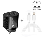 40W 듀얼 포트 PD / Type-C 고속 충전기 Type-C to 8핀 데이터 케이블 포함, UK 플러그, UK 플러그 + Type-C to 8핀 케이블
