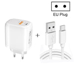 CS-20W 미니 휴대용 PD3.0 + QC3.0 듀얼 포트 고속 충전기 3A USB to Type-C 데이터 케이블 포함, 충전기 + USB to Type-C 케이블