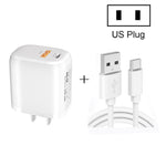 CS-20W 미니 휴대용 PD3.0 + QC3.0 듀얼 포트 고속 충전기 3A USB to Type-C 데이터 케이블 포함, 충전기 + USB to Type-C 케이블
