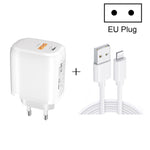 CS-20W 미니 휴대용 PD3.0 + QC3.0 듀얼 포트 고속 충전기 3A USB to 8핀 데이터 케이블 포함, 충전기 + USB to 8핀 케이블