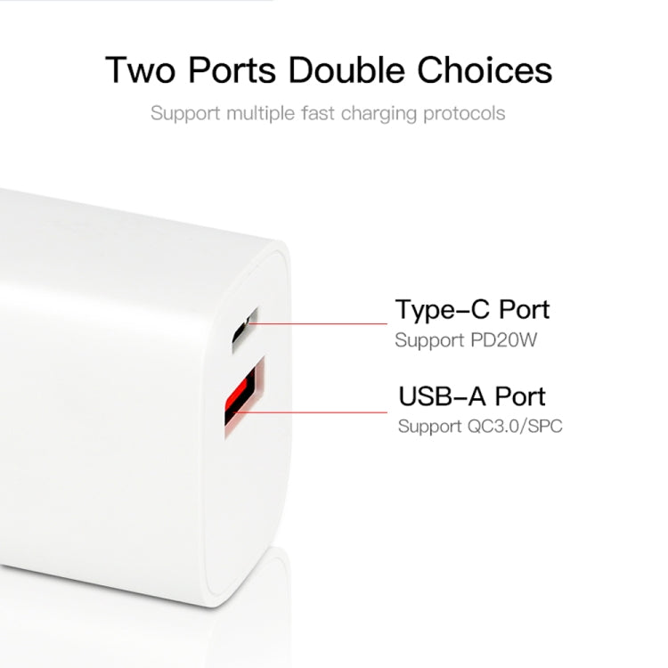 CS-20W 미니 휴대용 PD3.0 + QC3.0 듀얼 포트 고속 충전기 3A USB to 8핀 데이터 케이블 포함, 충전기 + USB to 8핀 케이블