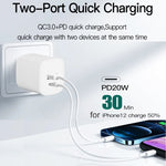 CS-20W 미니 휴대용 PD3.0 + QC3.0 듀얼 포트 고속 충전기 3A USB to 8핀 데이터 케이블 포함, 충전기 + USB to 8핀 케이블