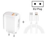 CS-20W 미니 휴대용 PD3.0 + QC3.0 듀얼 포트 고속 충전기 3A 타입-C to 8핀 데이터 케이블 포함, 충전기 + 타입-C to 8핀 케이블