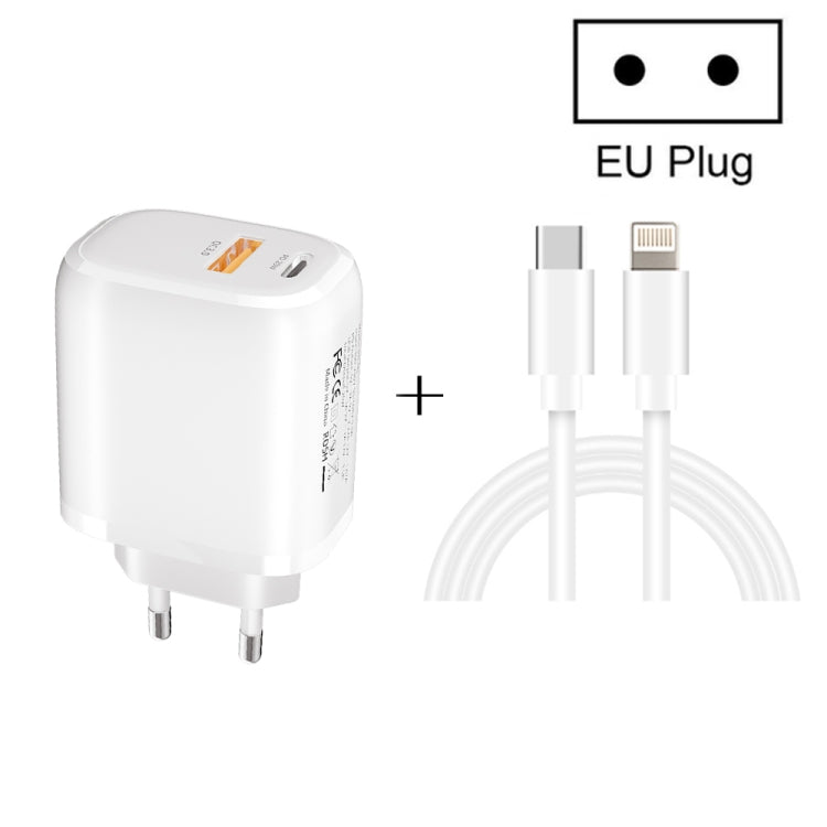 CS-20W 미니 휴대용 PD3.0 + QC3.0 듀얼 포트 고속 충전기 3A 타입-C to 8핀 데이터 케이블 포함, 충전기 + 타입-C to 8핀 케이블