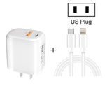 CS-20W 미니 휴대용 PD3.0 + QC3.0 듀얼 포트 고속 충전기 3A 타입-C to 8핀 데이터 케이블 포함, 충전기 + 타입-C to 8핀 케이블