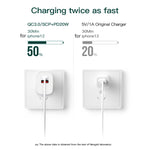 CS-20W 미니 휴대용 PD3.0 + QC3.0 듀얼 포트 고속 충전기 3A 타입-C to 8핀 데이터 케이블 포함, 충전기 + 타입-C to 8핀 케이블