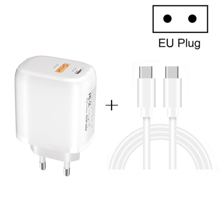 CS-20W 미니 휴대용 PD3.0 + QC3.0 듀얼 포트 고속 충전기 3A Type-C to Type-C 데이터 케이블 포함, 충전기 + Type-C to Type-C 케이블