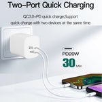 CS-20W 미니 휴대용 PD3.0 + QC3.0 듀얼 포트 고속 충전기 3A Type-C to Type-C 데이터 케이블 포함, 충전기 + Type-C to Type-C 케이블