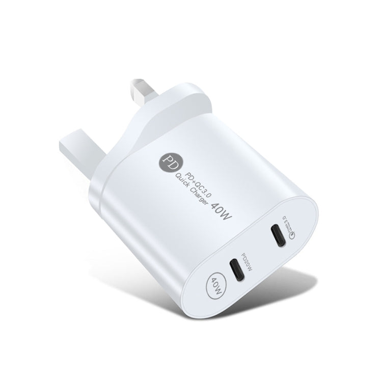 002 40W 듀얼 포트 PD USB-C / 타입-C 고속 충전기 아이폰 / 아이패드 시리즈용, UK 플러그, UK 플러그