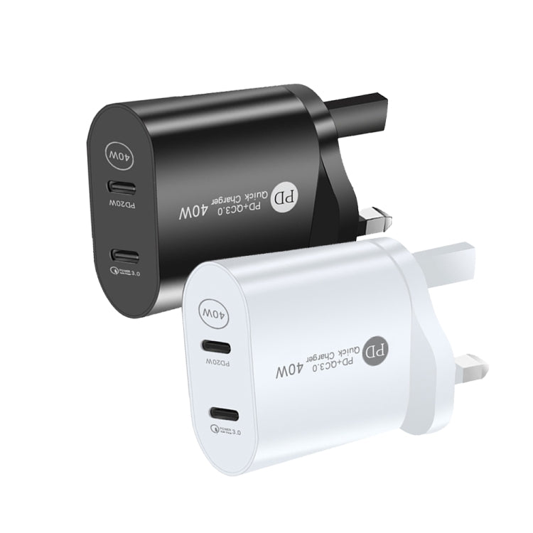 002 40W 듀얼 포트 PD USB-C / 타입-C 고속 충전기 아이폰 / 아이패드 시리즈용, UK 플러그, UK 플러그