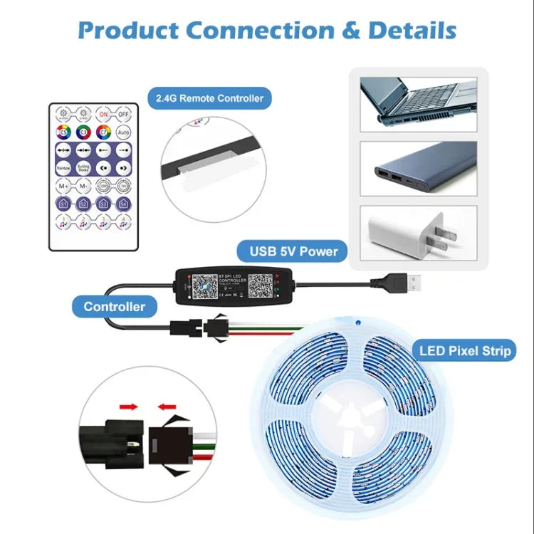 WS2812B USB 5V APP 원격 컨트롤러 블루투스 음악 컨트롤러 SK6812 WS2811 WS2812 LED 라이트 스트립용