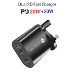 002 40W 듀얼 포트 PD / 타입-C 고속 충전기 USB-C to 8핀 데이터 케이블 포함, UK 플러그, UK 플러그 + 타입-C to 8핀 케이블
