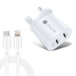 002 40W 듀얼 포트 PD / 타입-C 고속 충전기 USB-C to 8핀 데이터 케이블 포함, UK 플러그, UK 플러그 + 타입-C to 8핀 케이블
