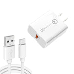 APD-2003 18W QC3.0 단일 포트 USB 충전기 1m USB to Type-C 데이터 케이블 포함, EU 플러그 + USB to Type-C 케이블, US 플러그 + USB to Type-C 케이블
