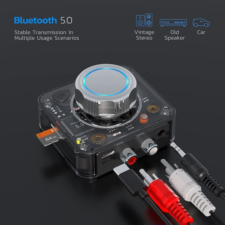C39 블루투스 5.0 리시버 RCA to 3.5mm 무선 오디오 변환기 TF 카드 지원, C39