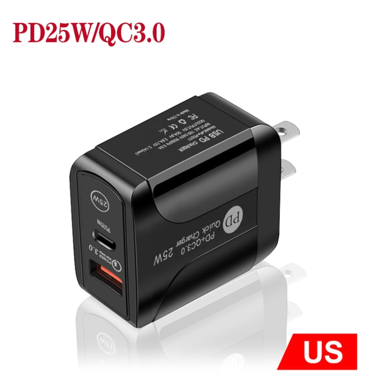 PD25W USB-C / 타입-C + QC3.0 USB 듀얼 포트 고속 충전기, US 플러그, US 플러그
