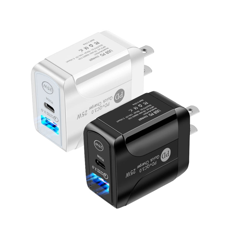 PD25W USB-C / 타입-C + QC3.0 USB 듀얼 포트 고속 충전기, US 플러그, US 플러그
