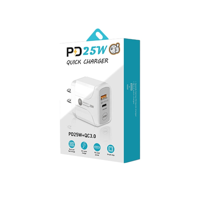 PD25W USB-C / 타입-C + QC3.0 USB 듀얼 포트 고속 충전기, US 플러그, US 플러그