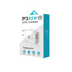 PD25W USB-C / 타입-C + QC3.0 USB 듀얼 포트 고속 충전기, EU 플러그, EU 플러그