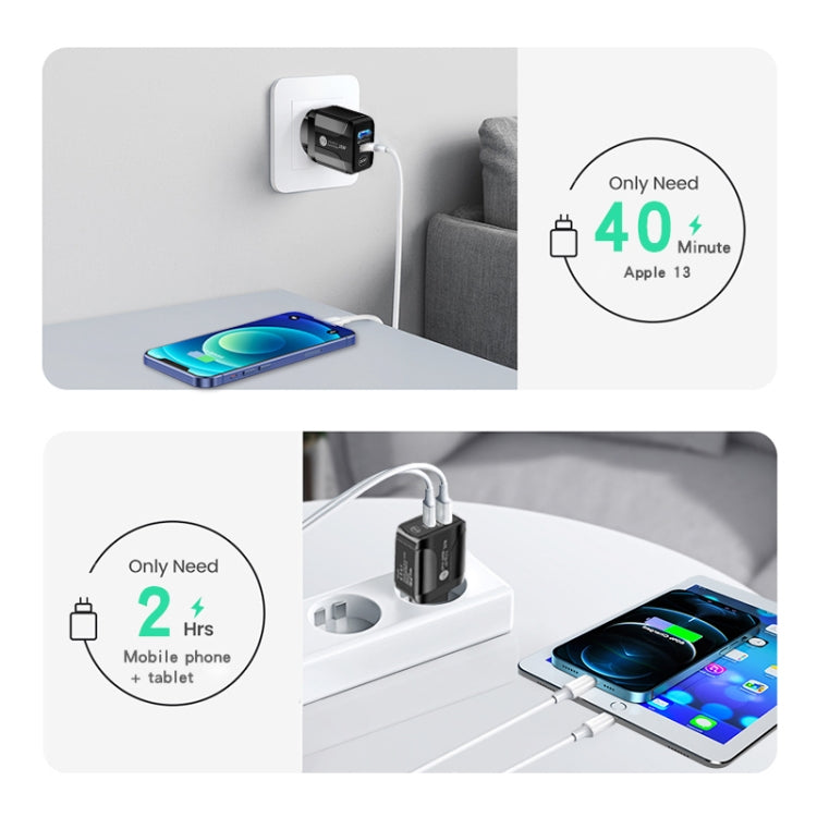 PD25W USB-C / Type-C + QC3.0 USB Dual Ports Fast Charger, UK Plug, UK Plug