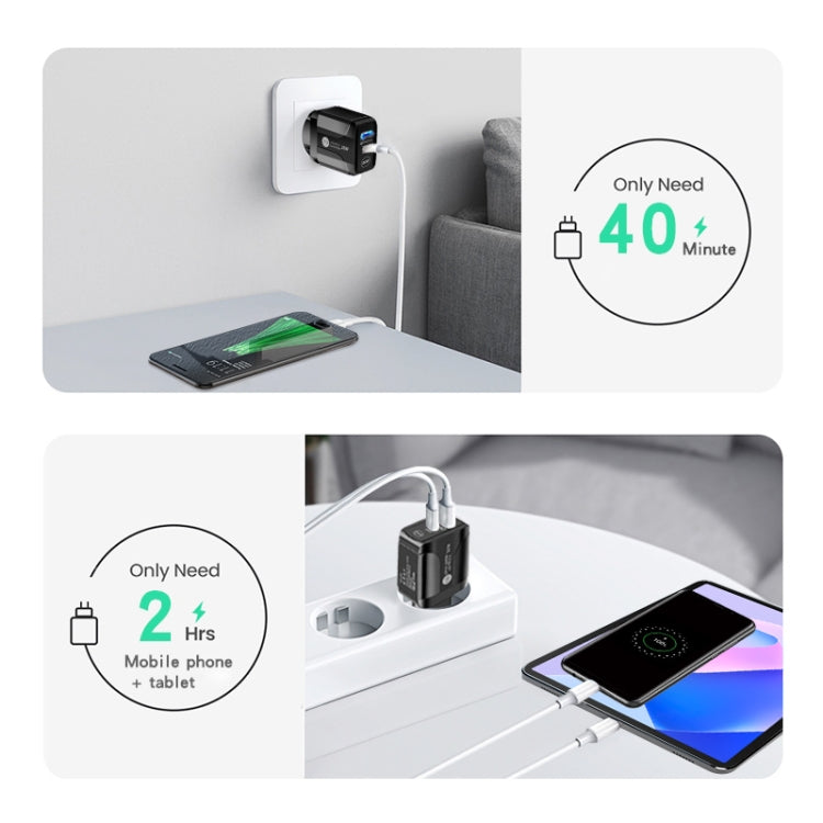 PD25W USB-C / Type-C + QC3.0 USB 듀얼 포트 고속 충전기 USB to Type-C 데이터 케이블 포함, EU 플러그, EU 플러그 + USB to Type-C 케이블