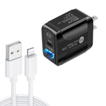 PD25W USB-C / 타입-C + QC3.0 USB 듀얼 포트 고속 충전기 USB to 8핀 데이터 케이블 포함, US 플러그, US 플러그 + USB to 8핀 케이블