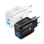 PD25W USB-C / 타입-C + QC3.0 USB 듀얼 포트 고속 충전기 USB to 8핀 데이터 케이블 포함, EU 플러그, EU 플러그 + USB to 8핀 케이블