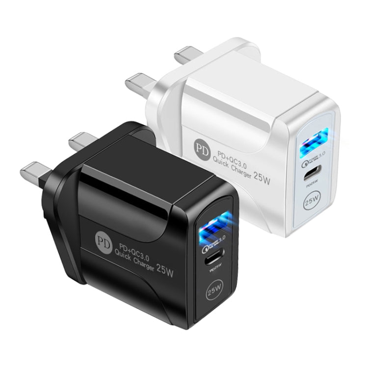 PD25W USB-C / 타입-C + QC3.0 USB 듀얼 포트 고속 충전기 USB to 8핀 데이터 케이블 포함, UK 플러그, UK 플러그 + USB to 8핀 케이블