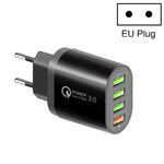 QC-04 QC3.0 + 3 x USB 2.0 Multi-ports Charger for Mobile Phone Tablet, EU Plug, EU Plug