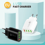 QC-04 QC3.0 + 3 x USB 2.0 Multi-ports Charger for Mobile Phone Tablet, EU Plug, EU Plug
