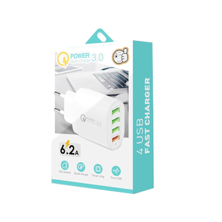 QC-04 QC3.0 + 3 x USB 2.0 Multi-ports Charger for Mobile Phone Tablet, EU Plug, EU Plug