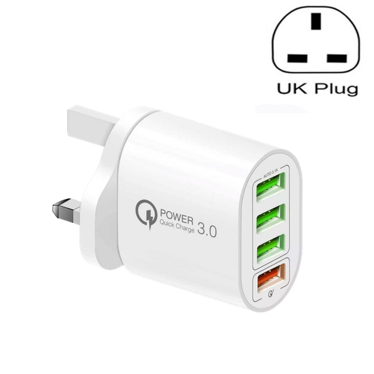 QC-04 QC3.0 + 3 x USB 2.0 다중 포트 모바일폰 태블릿 충전기, UK 플러그, UK 플러그