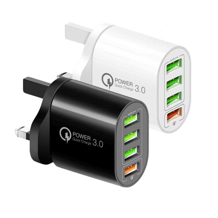 QC-04 QC3.0 + 3 x USB 2.0 다중 포트 모바일폰 태블릿 충전기, UK 플러그, UK 플러그