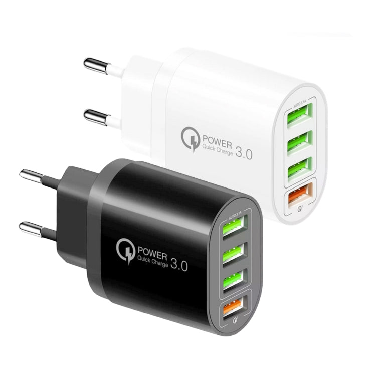QC-04 QC3.0 + 3 x USB2.0 Multi-ports Charger with 3A USB to Type-C Data Cable, EU Plug, EU Plug + Type-C Cable