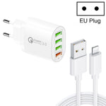 QC-04 QC3.0 + 3 x USB2.0 멀티 포트 충전기 3A USB to 8핀 데이터 케이블 포함, EU 플러그, EU 플러그 + 8핀 케이블