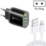 QC-04 QC3.0 + 3 x USB2.0 멀티 포트 충전기 3A USB to 8핀 데이터 케이블 포함, EU 플러그, EU 플러그 + 8핀 케이블