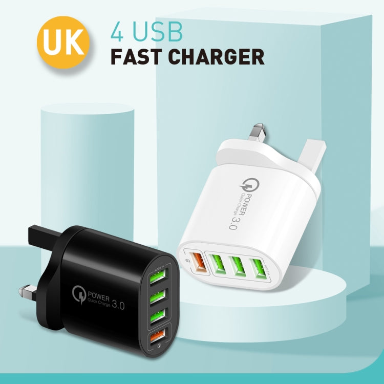 QC-04 QC3.0 + 3 x USB2.0 멀티 포트 충전기 3A USB to 8핀 데이터 케이블 포함, UK 플러그, UK 플러그 + 8핀 케이블