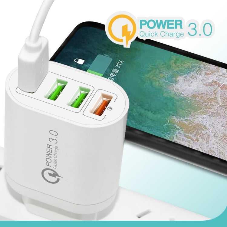 QC-04 QC3.0 + 3 x USB2.0 멀티 포트 충전기 3A USB to 8핀 데이터 케이블 포함, UK 플러그, UK 플러그 + 8핀 케이블