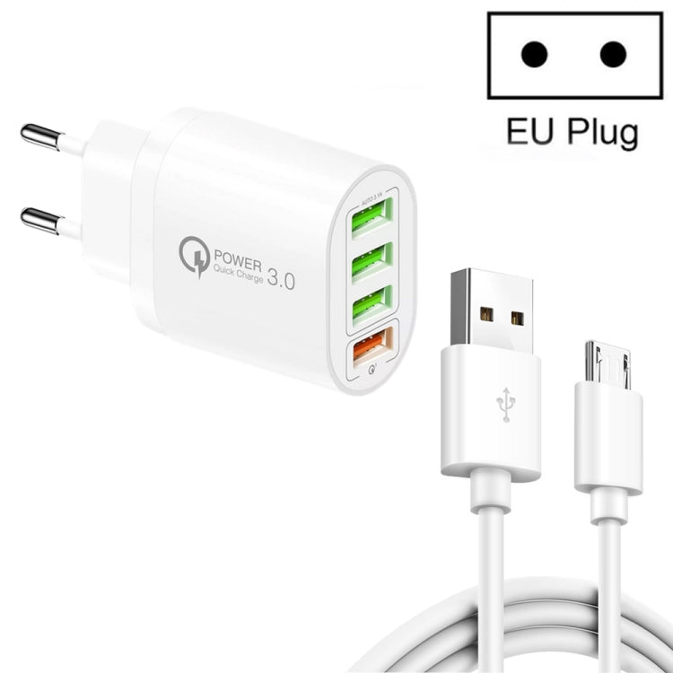 QC-04 QC3.0 + 3 x USB2.0 다중 포트 충전기 3A USB to Micro USB 데이터 케이블 포함, EU 플러그, EU 플러그 + Micro USB 케이블