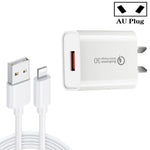 CA-25 QC3.0 USB 3A 고속 충전기 USB to 8핀 데이터 케이블 포함, AU 플러그, AU 플러그 + 8핀 케이블