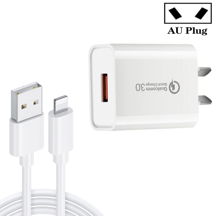 CA-25 QC3.0 USB 3A 고속 충전기 USB to 8핀 데이터 케이블 포함, AU 플러그, AU 플러그 + 8핀 케이블