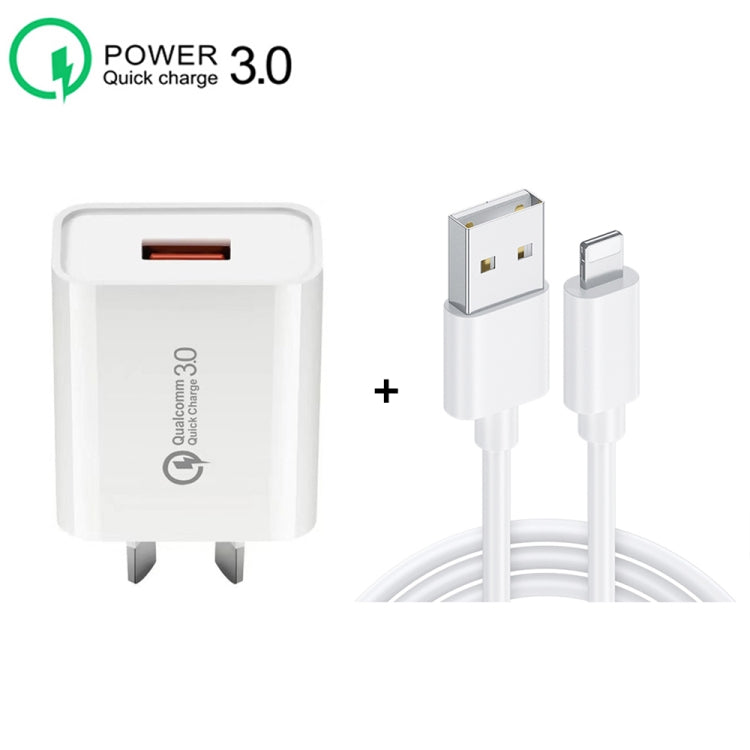 CA-25 QC3.0 USB 3A 고속 충전기 USB to 8핀 데이터 케이블 포함, AU 플러그, AU 플러그 + 8핀 케이블