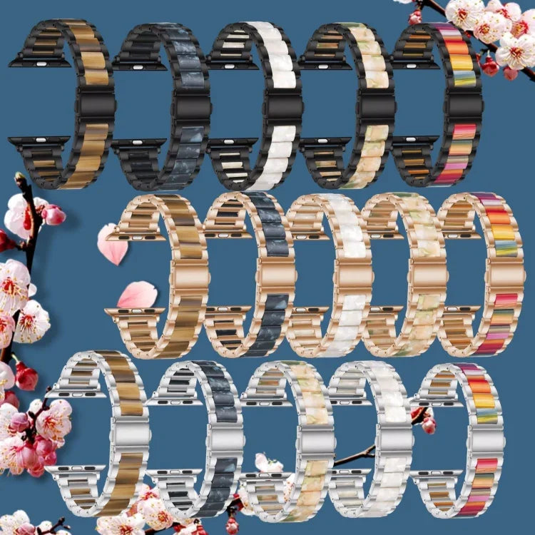 메탈 + 레진 시계줄, 애플 워치 시리즈용, 7 41mm / 6&SE&5&4 40mm / 3&2&1 38mm, 7 45mm / 6&SE&5&4 44mm / 3&2&1 42mm