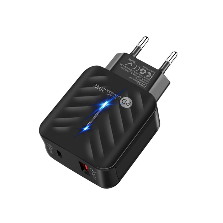 PD03 20W 타입-C + QC3.0 USB 충전기 표시등 포함, EU 플러그, EU 플러그 + USB to 타입-C 케이블