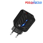 PD03 20W 타입-C + QC3.0 USB 충전기 표시등 포함, EU 플러그, EU 플러그 + USB to 타입-C 케이블