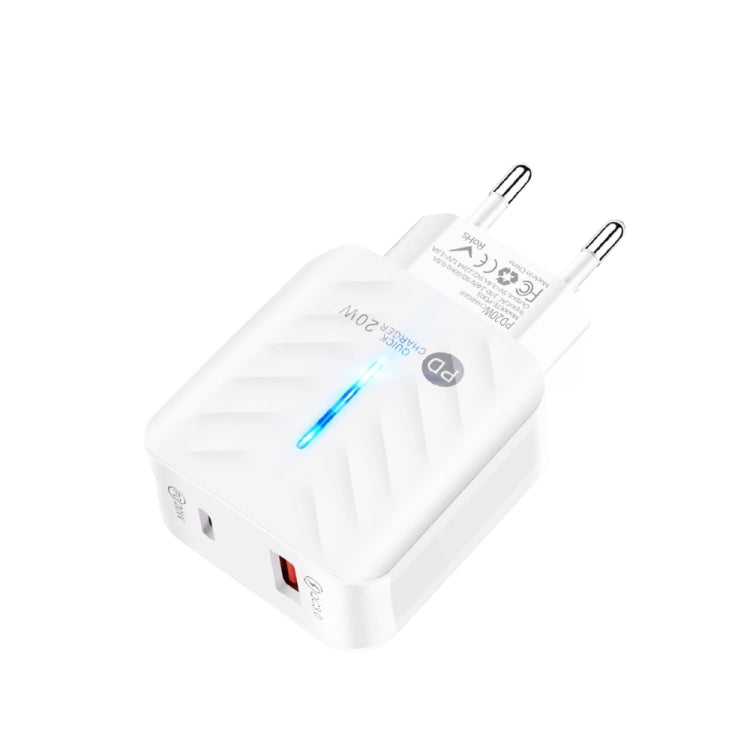 PD03 20W 타입-C + QC3.0 USB 충전기 표시등 포함, EU 플러그, EU 플러그 + USB to 타입-C 케이블
