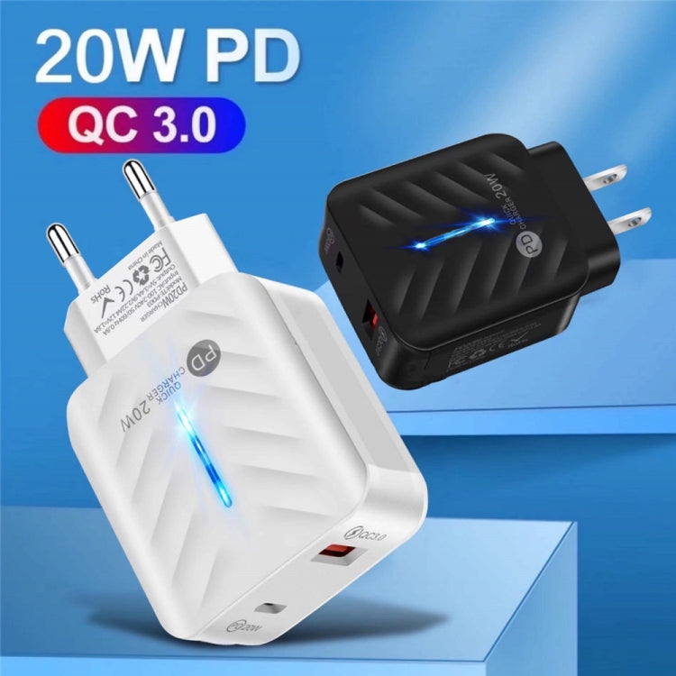 PD03 20W 타입-C + QC3.0 USB 충전기 표시등 포함, EU 플러그, EU 플러그 + USB to 타입-C 케이블